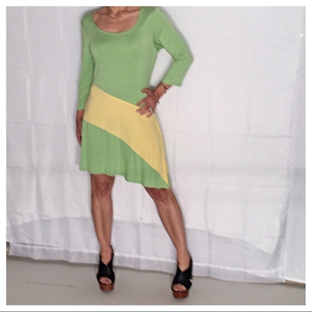 Green/yellow Color Block dress